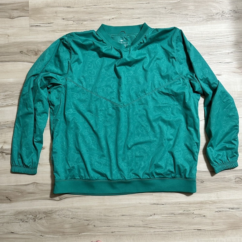 Nike Golf Mens Emboss Lucky Neptune Green Shield Pullover Size XL CK3771 370 EUC